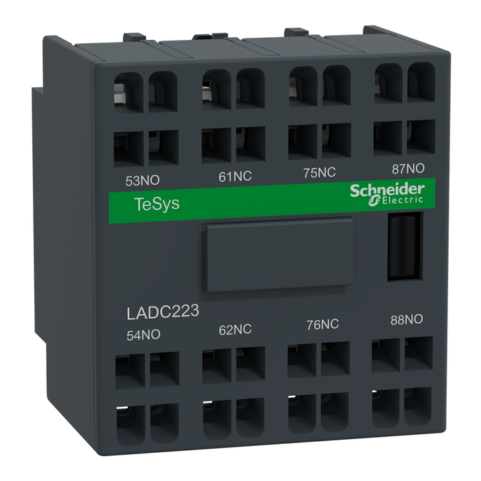 LADC223 - Auxiliary contact block, TeSys Deca, 2NO + 2NC (inc. 1NO + 1NC make before break), front, spring terminals