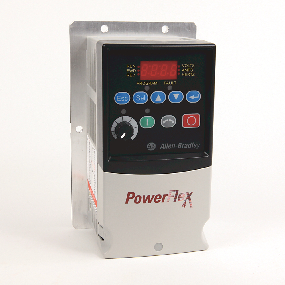 22A-B2P3H204 - PowerFlex4 AC Drive, 240 (208)VAC, 3PH, 2.3 Amps, 0.37 kW, 0.5 HP,Frame Size A, IP20 (Heatsinkless), LED Display, Fixed Digital Keypad / Flash ROM, No CE Compliant Filter, RS485