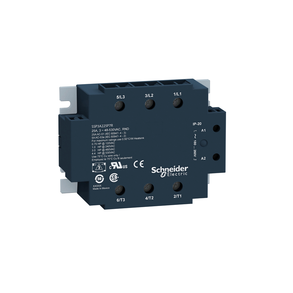 SSP3A250P7 - Relé de montaje en panel, relés de estado sólido Harmony, 50 A, conmutación de voltaje cero, entrada 180…280 V CA, salida 48…530 V CA