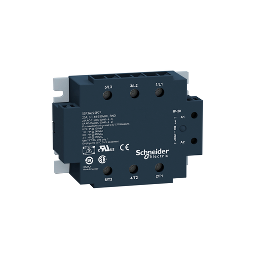SSP3A250P7 - Relé de montaje en panel, relés de estado sólido Harmony, 50 A, conmutación de voltaje cero, entrada 180…280 V CA, salida 48…530 V CA