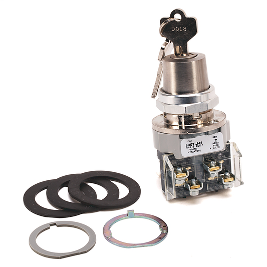 800T-J631A - 30.5mm Type 4/13 3 Pos. Cyl. Lock Sel. Switch, Spring Rtn fr/ Both, Lock Center, Std. Key, D018 Key