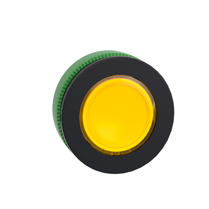 ZB5FV083 - Head for pilot light, Harmony XB5, antimicrobial, plastic, yellow, 30mm, universal LED, plain lens