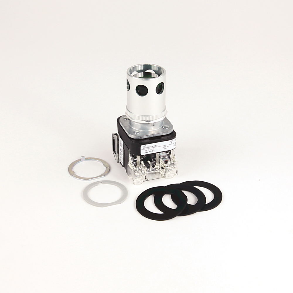 800TC-QA24G - 30.5mm Type 4/13 Mom. Contact PB-Illum., Green, Ext. Hd w/ Guard, Incand./No Options, 24V AC/DC, 1 NO-1 NC, Finger Safe Guards