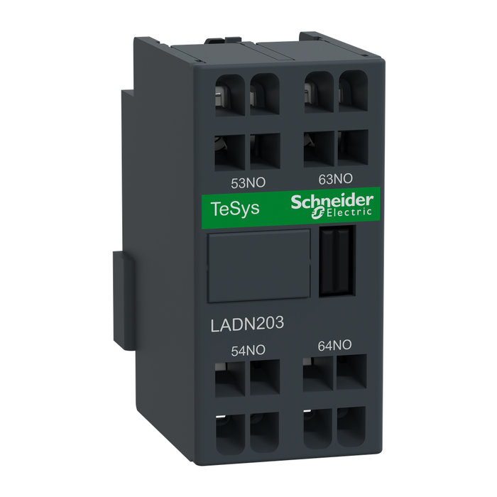 LADN203 - IEC contactor, TeSys Deca, auxiliary contact block, 2 NO, front mounting, spring terminals