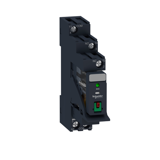 RXG12B7PV - Relé de interfaz enchufable, relés electromecánicos Harmony, preensamblado, 10 A, 1 CO, con LED, botón de prueba bloqueable, 24 V CA