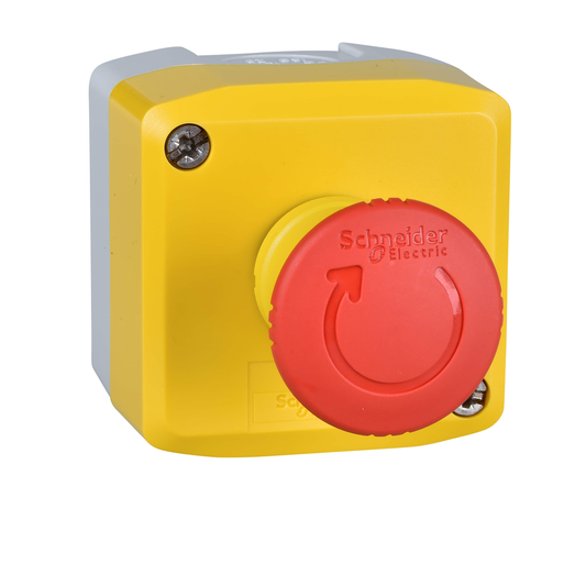 XALK178E - Control station, Harmony XALD, XALK, plastic, yellow, 1 red mushroom head push button 40mm, emergency stop turn to release, 1NO + 1 NC, unmarked