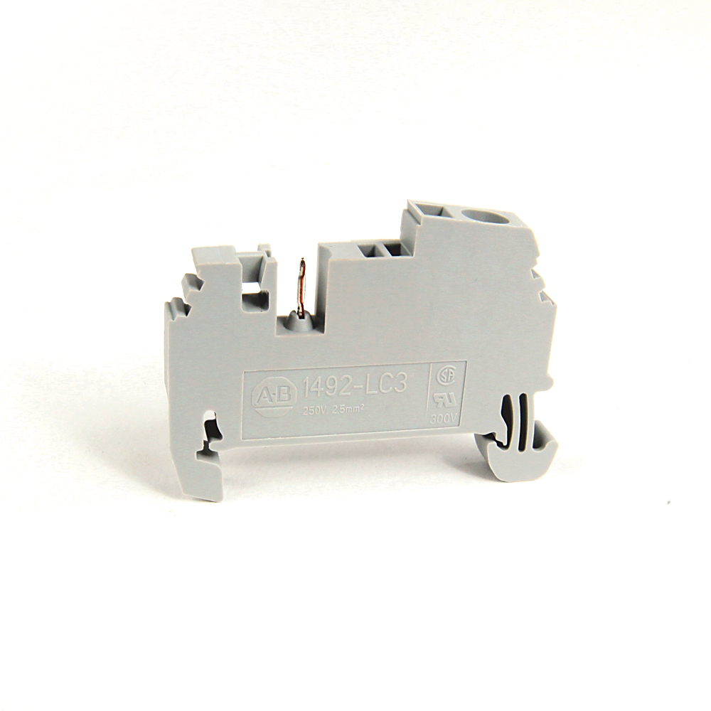 1492-LC3 - Spring Clamp Terminal Block,One-Circuit Feed-Through with plug in comb connections on one side,2.5 mm (# 22 AWG - # 14 AWG),Standard Feedthrough,Gray (Standard)