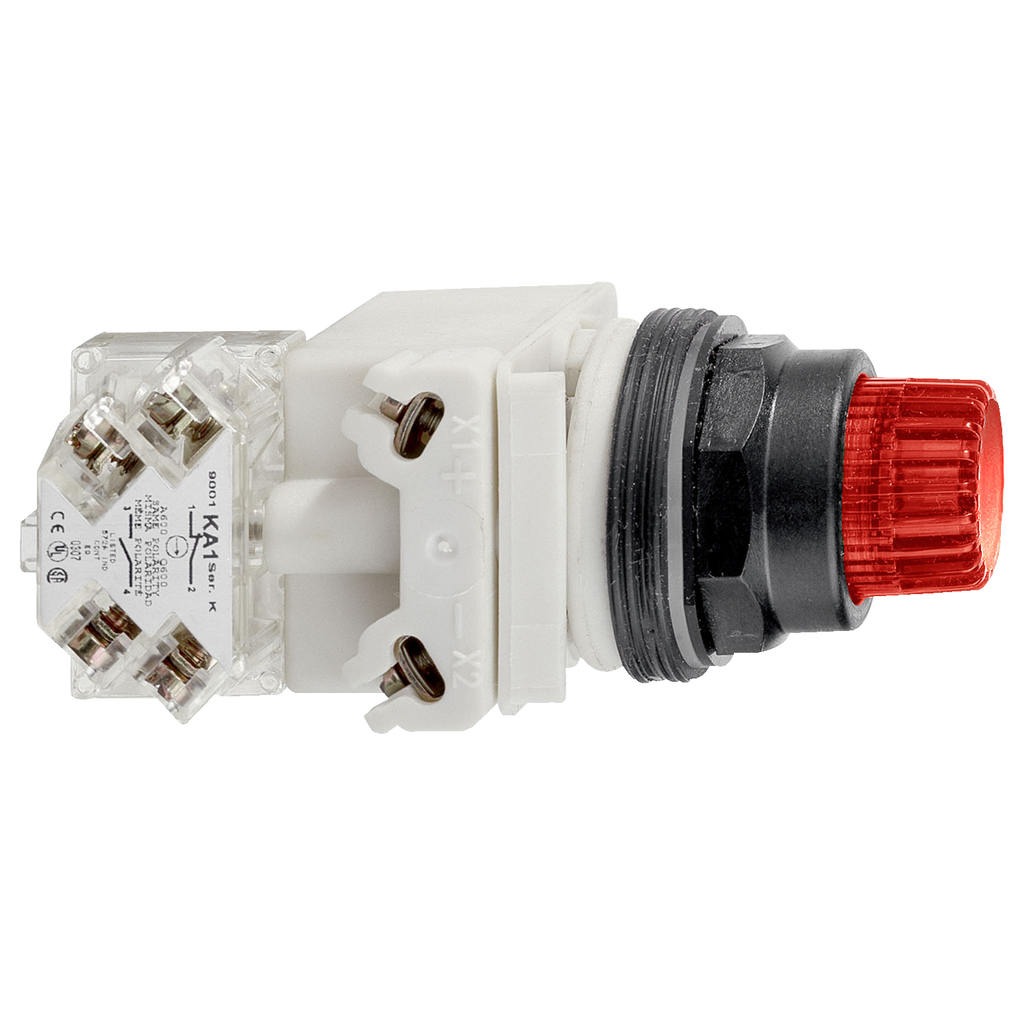 9001SK2L38LRR - Cabezal pulsador iluminado, Harmony 9001SK, plástico, saliente, rojo, 30 mm, retorno por resorte, LED rojo, 120 V