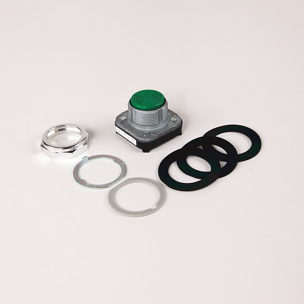 800T-A1T - 30.5mm Type 4/13 Mom. Contact PB, Non-Illum., Green, Flush Hd, 1 NO Time Delay