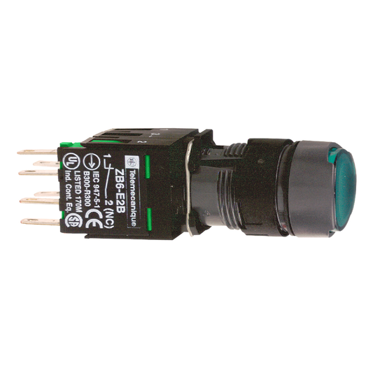 XB6AF3B1B - Pulsador iluminado completo, Harmony XB6, verde, 16 mm, enclavamiento, 1 NO, 12...24 V