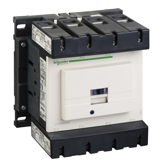 LC1D115004U7 - IEC contactor, TeSys Deca, nonreversing, 200A resistive, 4 pole, 4 NO, 240VAC 50/60Hz coil, open style