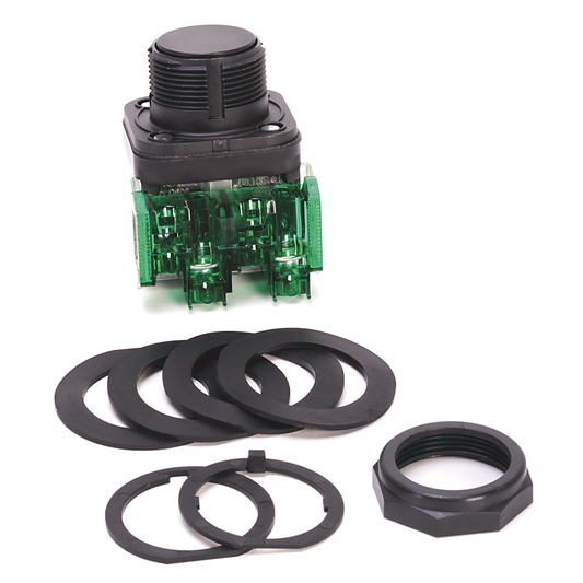 800HC-AR2D1 - 30.5mm Type 4/4X/13 Mom. Contact PB, Non-Illum., Black, Flush Hd, 1 NO, Finger Safe Guards
