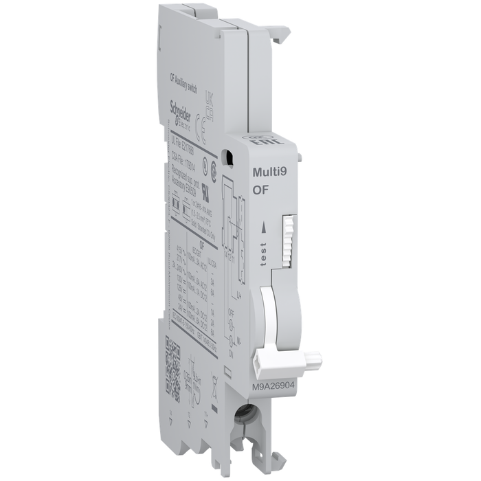 M9A26904 - Auxiliary contact, Multi9 M9A, OF, 1 C/O, 100mA to 6A, 24VAC to 415VAC, 24VDC to 130VDC, bottom connection