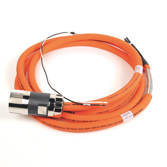 2090-CPBM7DF-10AA03 - SpeedTEC Cable, Motor Power With Brake Wires, SpeedTec DIN Connector, Drive-end, Flying-lead, 10 AWG, Standard (Non-Flex), 3 Meters