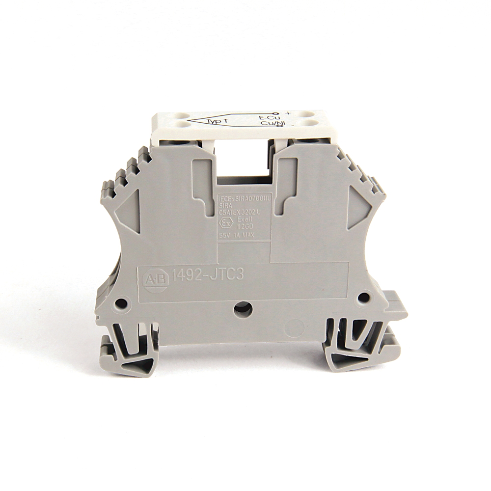 1492-JTC3T - 1492-J IEC Terminal Block, Two-Circuit Thermocouple Block, 2.5 mm (# 24 AWG - # 12 AWG), Type T / 1 E-Copper, 1 Constantan, Gray (Standard)