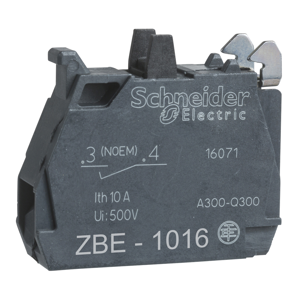 ZBE1016 - Single contact block, Harmony XB4, silver alloy, gold flashed, screw clamp terminal, 1NO