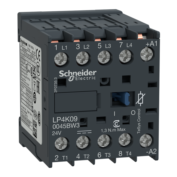 LP4K090045BW3 - Contactor, TeSys K, 4P, 4 NO, AC-1, lt or eq to 440V, 20A, 24VDC coil