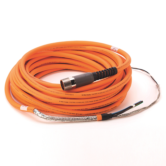 2090-CPBM7DF-14AA15 - Cable SpeedTEC, alimentación de motor con cables de freno, conector DIN SpeedTec, extremo de accionamiento, cable flotante, 14 AWG, estándar (no flexible), 15 metros