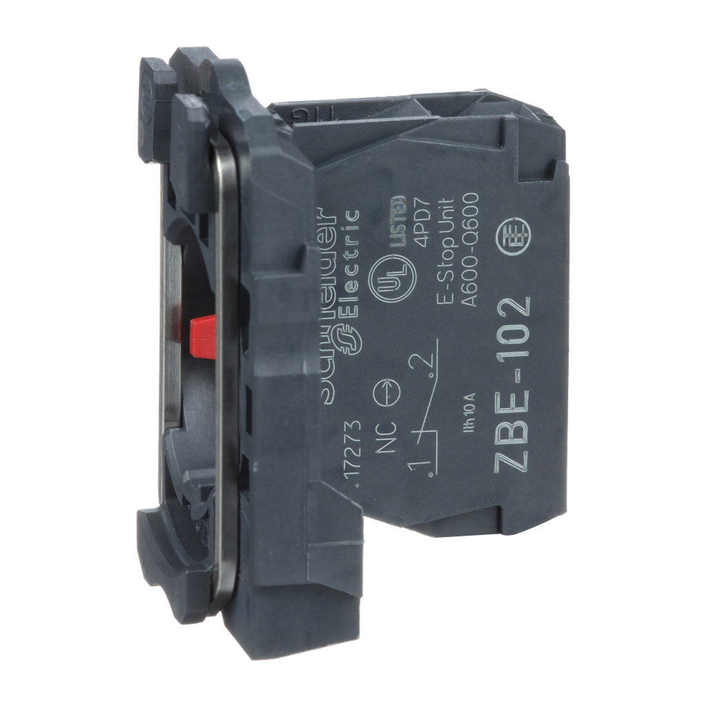 ZB5AZ102 - Harmony, pulsador de 22 mm, operadores XB5A, bloque de contactos, con collar de montaje, 1 NC, terminal de abrazadera de tornillo