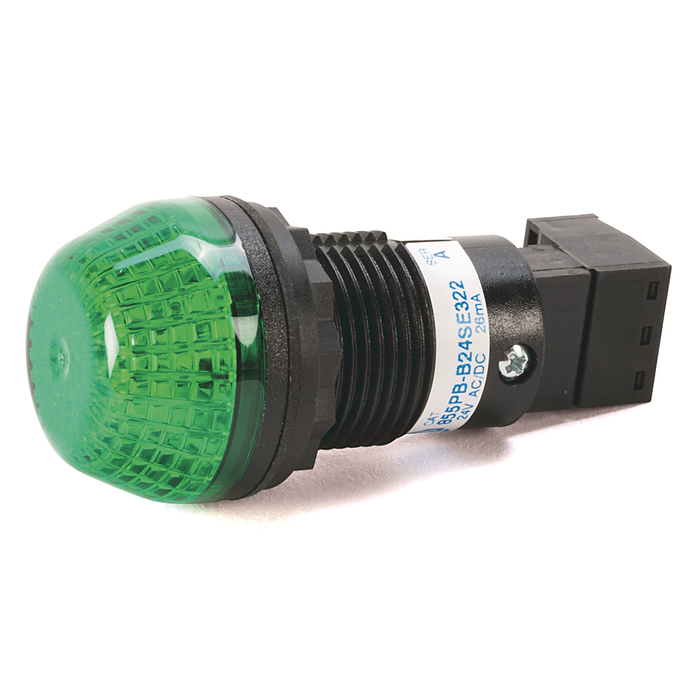 855PB-B20ME322 - 855PB Panel Mount Selectable Steady or Flashing LED, Black Housing, 240V AC,, 45 mm, Green Lens22.5 mm Mounting Hole