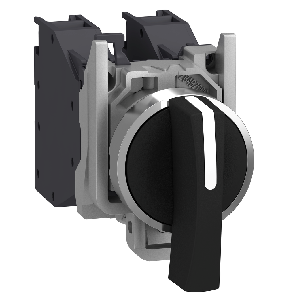 XB4BJ33GEX - Interruptor selector, Harmony XB4 - ATEX D, metal, 22 mm, 3 posiciones, mango largo negro, fijación fija, terminales de abrazadera de tornillo, 2NO
