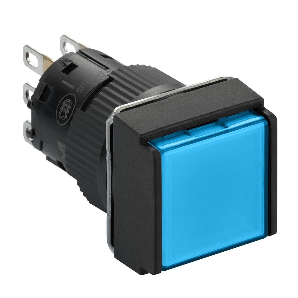 XB6ECF6B1P - Pulsador monolítico iluminado, Harmony XB6E, cuadrado azul, 16 mm, con enclavamiento, 24 V CC, 1 CO