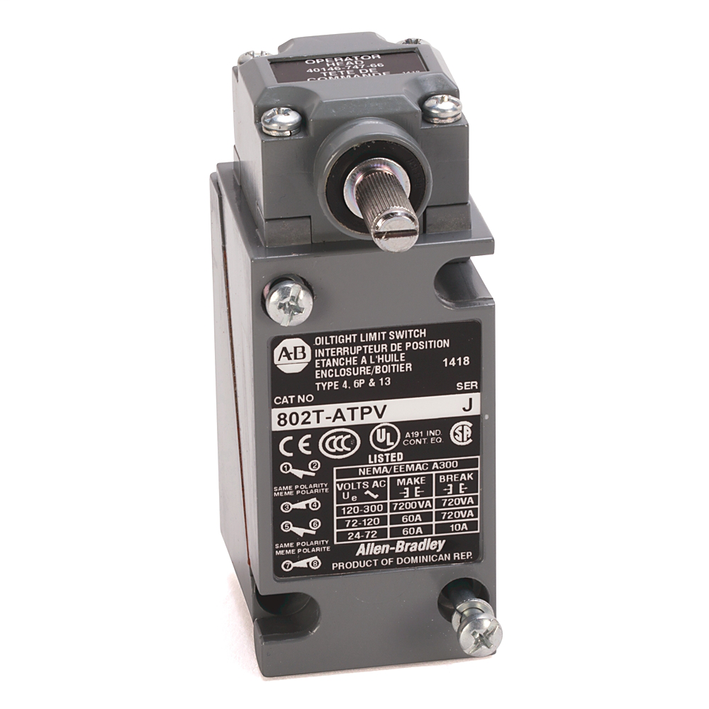 802T-ATPV - Limit Switch, NEMA Type 4 and 13 Oiltight Construction, Plug-In, Lever Type, Spring Return, Standard Operating Torque, 4-Circuit, CW and CCW operation, Whole Switch, VITON Seals