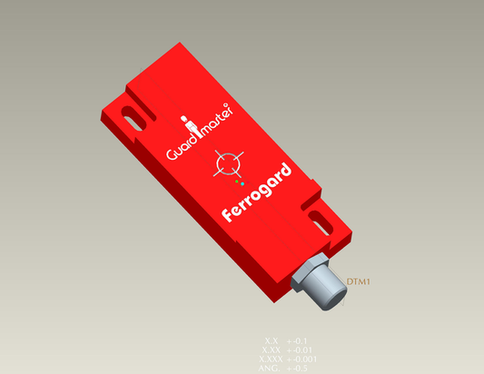 440N-G02093 - Ferrogard, FRS2, rectangular, plástico ABS rojo moldeado, interruptor y actuador de 250 V CA (capacidad de conmutación máxima de 2 A), 1 contacto de seguridad NC, 1 contacto auxiliar NA, conector micro QD de 4 pines