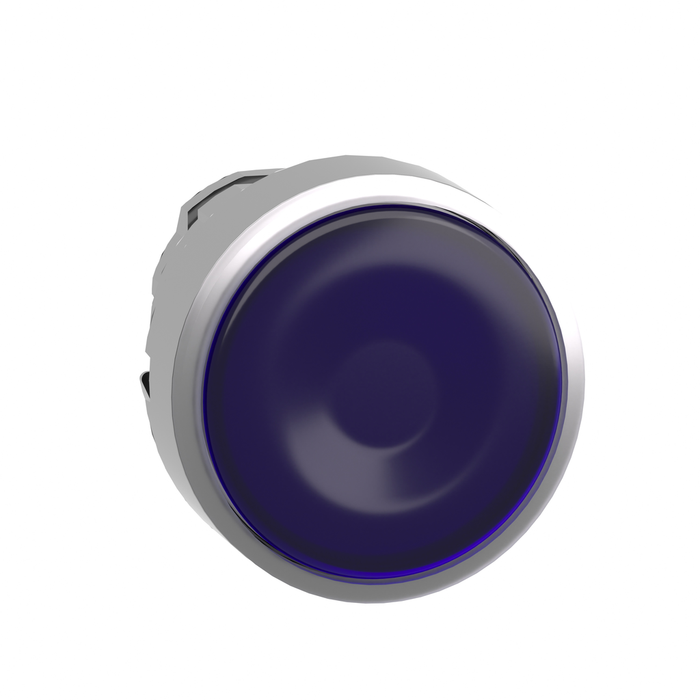 Head for illuminated push button, Harmony XB4, metal, blue flush, 22mm, universal LED, for insertion legend