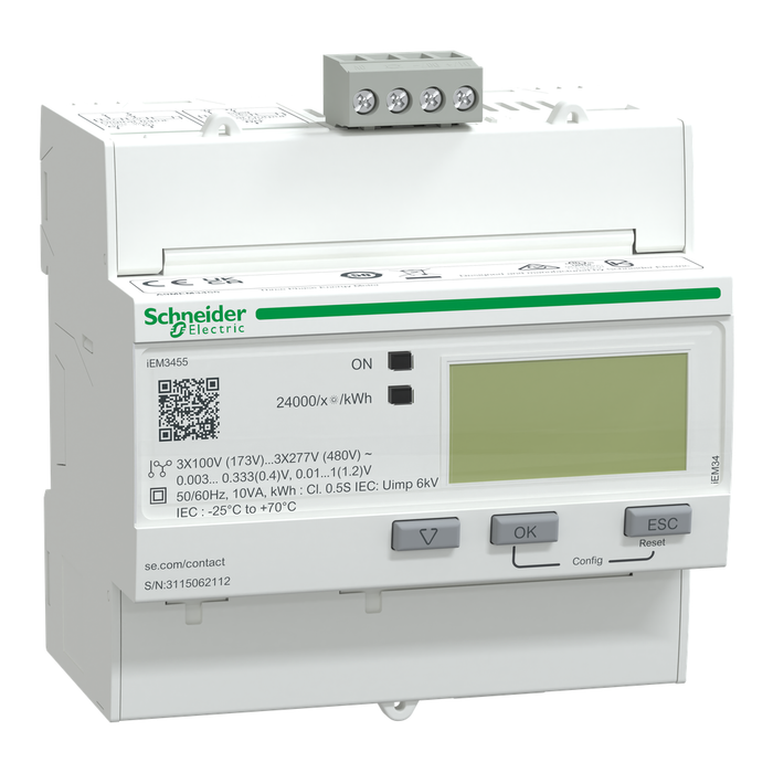 A9MEM3455 - iEM3455 energy meter - Modbus - 1 DI - 1 DO - multi-tariff - LVCT