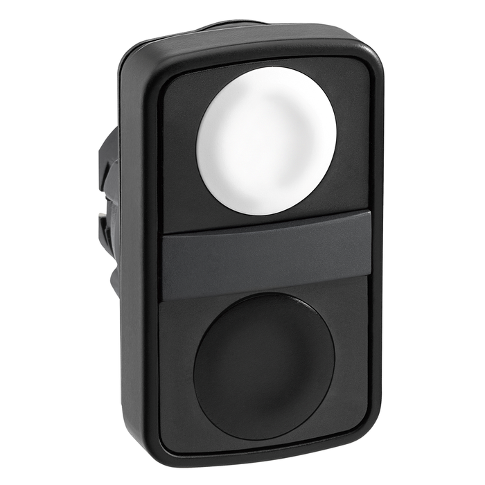 Head for double headed push button, Harmony XB5, 2 rectangular white/black flush, 22mm, spring return, unmarked