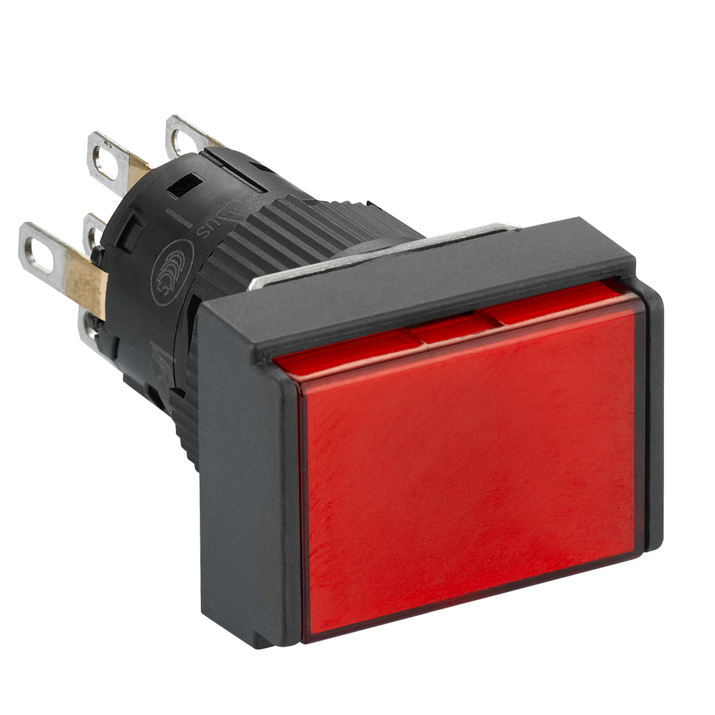 XB6EDW4B2P - Pulsador monolítico iluminado, Harmony XB6E, rectángulo rojo rasante, 16 mm, retorno por resorte, 24 V CC, 2 CO