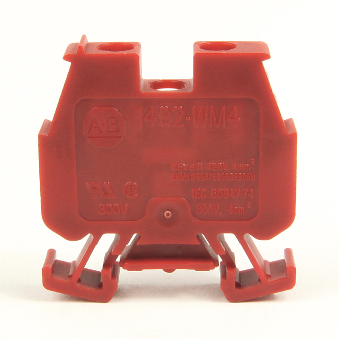 1492-WM4-RE - 1492-W IEC Terminal Block, One-Circuit Mini Feed-Through Block, 4 mm (# 22 AWG - # 10 AWG) or 2.5 mm (# 22 AWG - # 12 AWG), Standard Feedthrough, Red (Qty. 50)