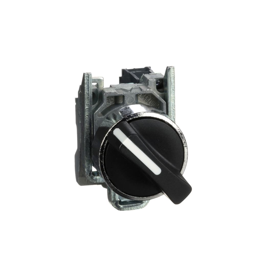 XB4BD41 - Interruptor selector, Harmony XB4, metal, negro, 22 mm, 3 posiciones, retorno por resorte, 1 NO