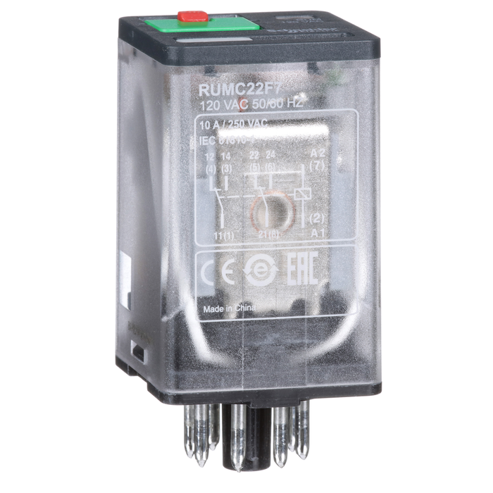 RUMC22F7 - Harmony RUM, universal plugin relay, 2 C/O, octal base, 10 A, 120 VAC, with LED