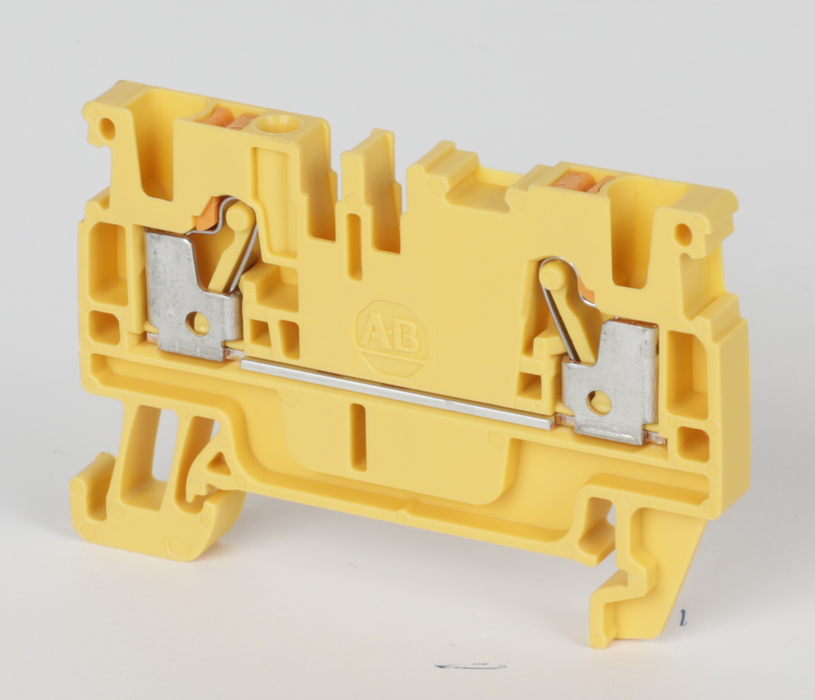 1492-P6-Y - 1492-P Push-in Terminal Blocks, 6 mm² ( AWG 22 - AWG 8), 38 A, Feed-Through, Single Level, 1 Point On Each Side Per Circuit (Qty. 50)