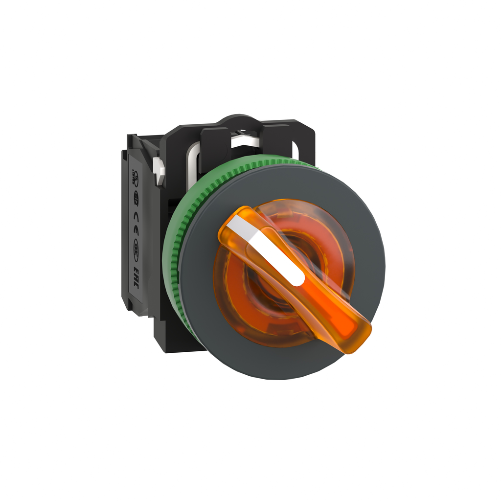 XB5FK125G5 - Selector luminoso, Harmony XB5, plástico gris, mango naranja, 30 mm, LED universal, 2 posiciones, 1 NA + 1 NC, 110...120 V CA
