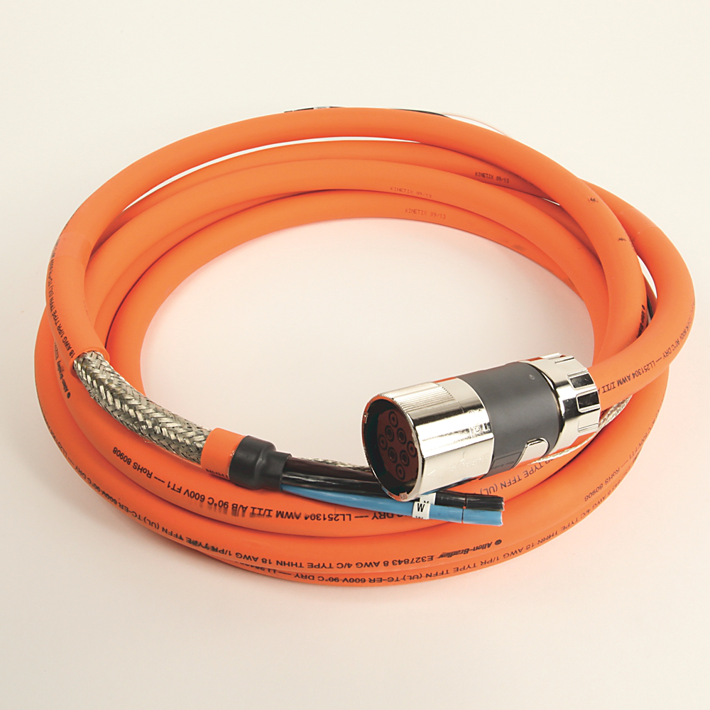 2090-CPBM7DF-08AA05 - SpeedTEC Cable, Motor Power With Brake Wires, SpeedTec DIN Connector, Drive-end, Flying-lead, 8 AWG, Standard (Non-Flex), 5 Meters