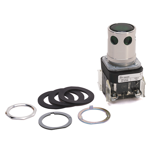 800T-QA24G - 30.5mm Type 4/13 Mom. Contact PB-Illum., Green, Ext. Hd w/ Guard, Incand./No Options, 24V AC/DC, 1 NO-1 NC