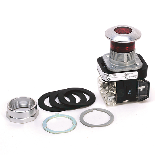 800TC-FXQH2RA4 - 30.5mm Type 4/13 2 Pos. PB-Illum., Push-Pull, Red, Mushrm Hd, LED, 12-130V AC/DC, 2 NC, Finger Safe Guards