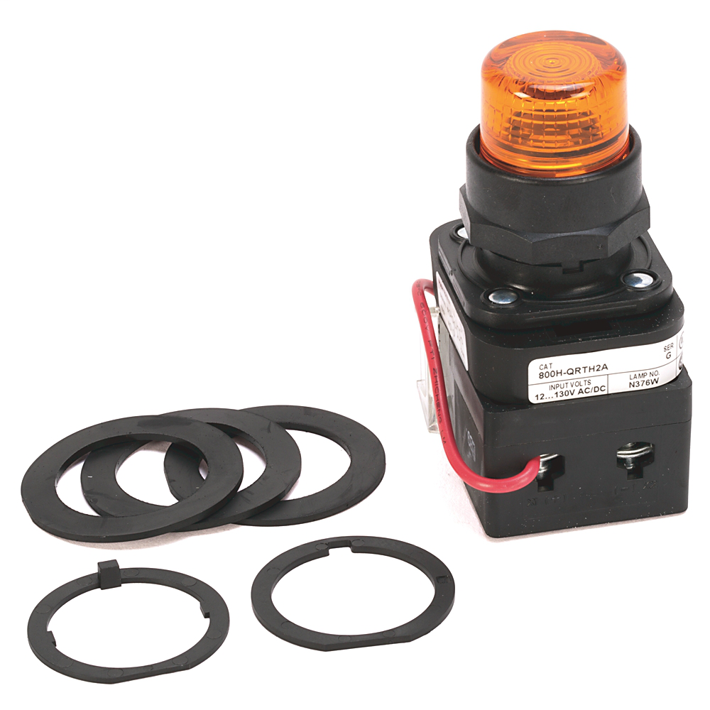 800H-QRTH2AAY - Luz piloto LED ámbar, tipo 4/4X/13, 30,5 mm, 12-130 V CA/CC, 1 NA - 1 NC, interruptor apilable sellado