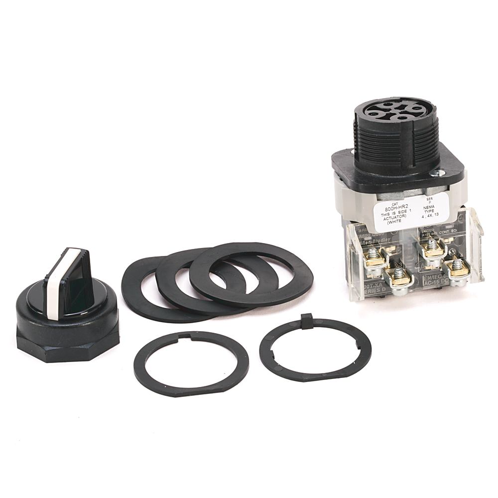 800H-HR2C - Interruptor de selección de 2 posiciones, tipo 4/4X/13, 30,5 mm, sin iluminación, blanco, con perilla de mantenimiento estándar, 4 NA-4 NC