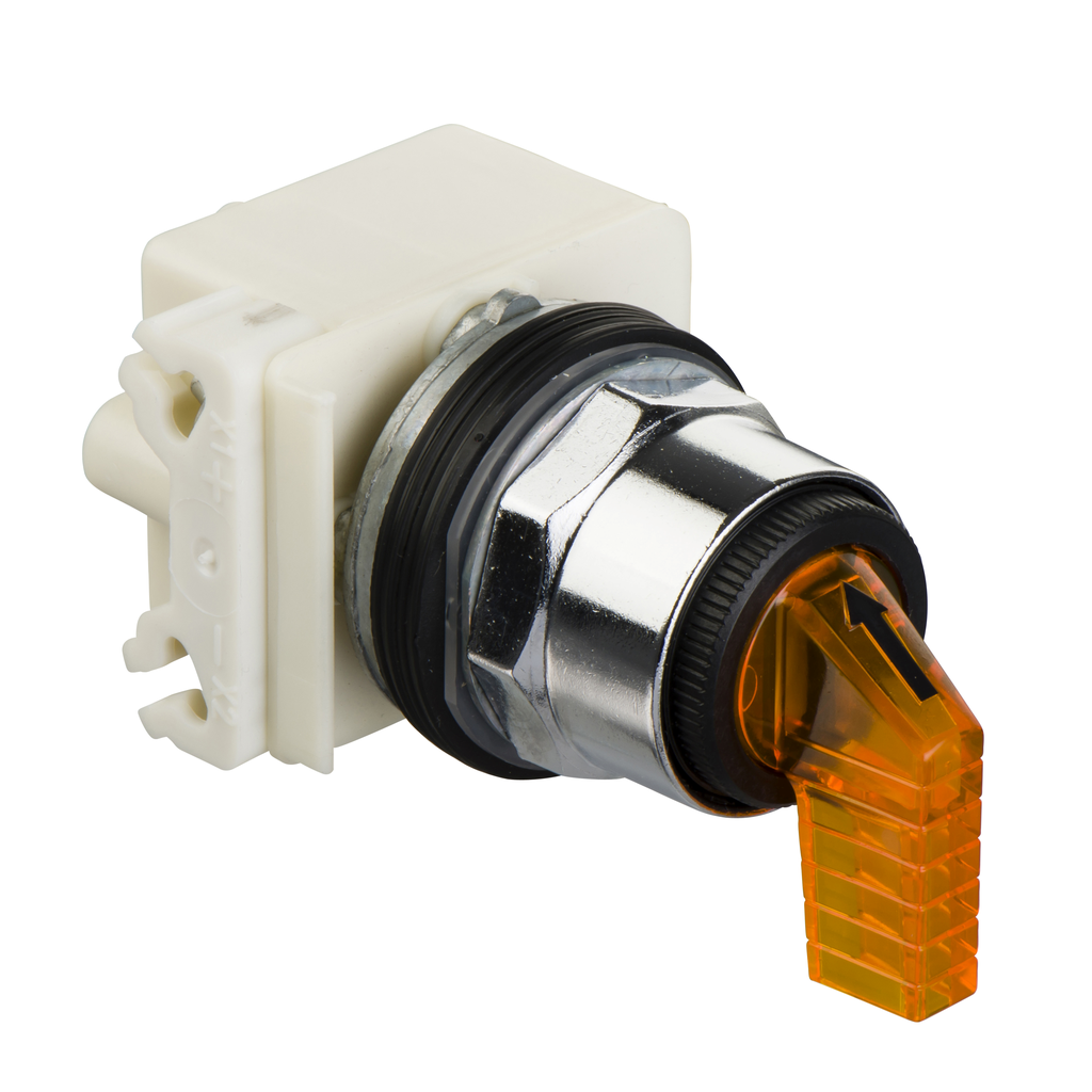 9001KP38LYA31 - Luz piloto, Harmony 9001K, metal, policarbonato, lente Fresnel, ámbar, 30 mm, LED amarillo, 120 V