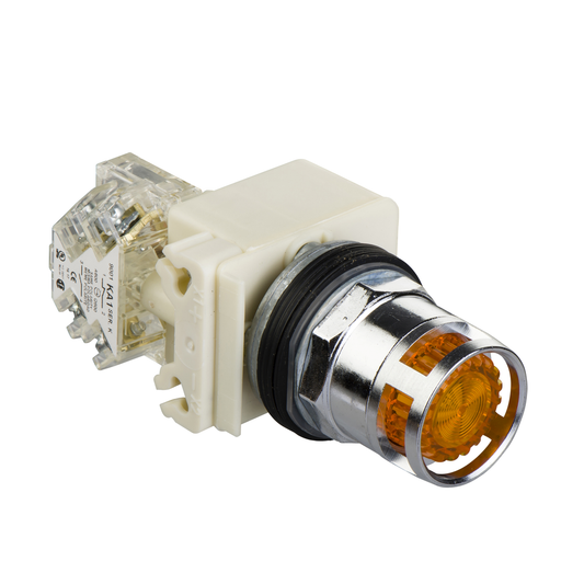 9001K3L35LYAH13 - Illuminated push-button, Harmony 9001K, metal, metal guard flush, amber, 30mm, spring return, LED yellow, 24-28V, 1 C/O