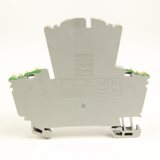 1492-JDG3 - 1492-J IEC Terminal Block, Two-Circuit Feed-Through Ground Block, 2.5 mm (# 24 AWG - # 12 AWG), Standard Feedthrough, Gray (Standard)
