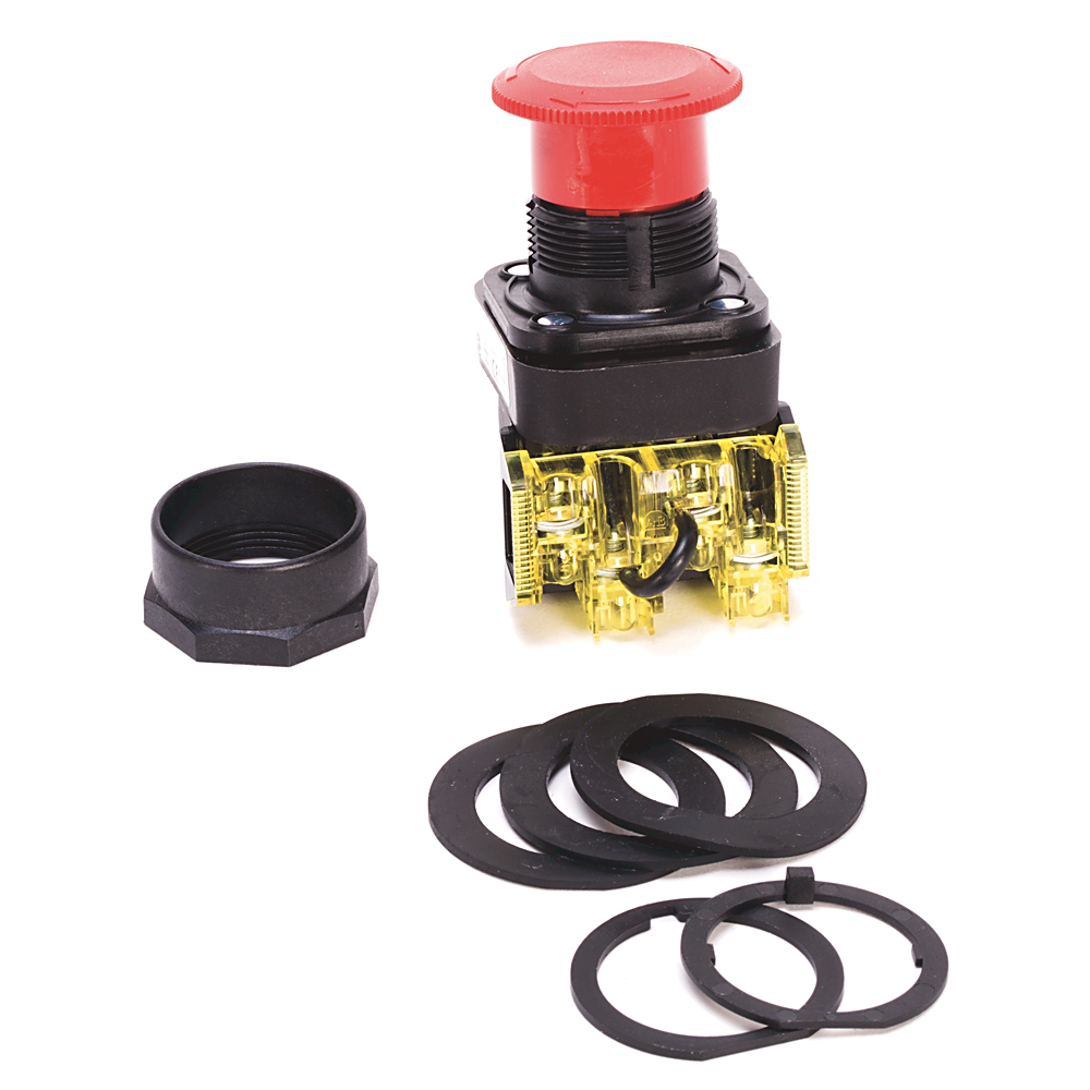 800HC-FRXT6D4S - 30,5 mm, tipo 4/4X/13, 2 pos., PB, sin iluminación, empujar-tirar/girar para liberar, rojo, 1 automonitor NCLB, protección para dedos