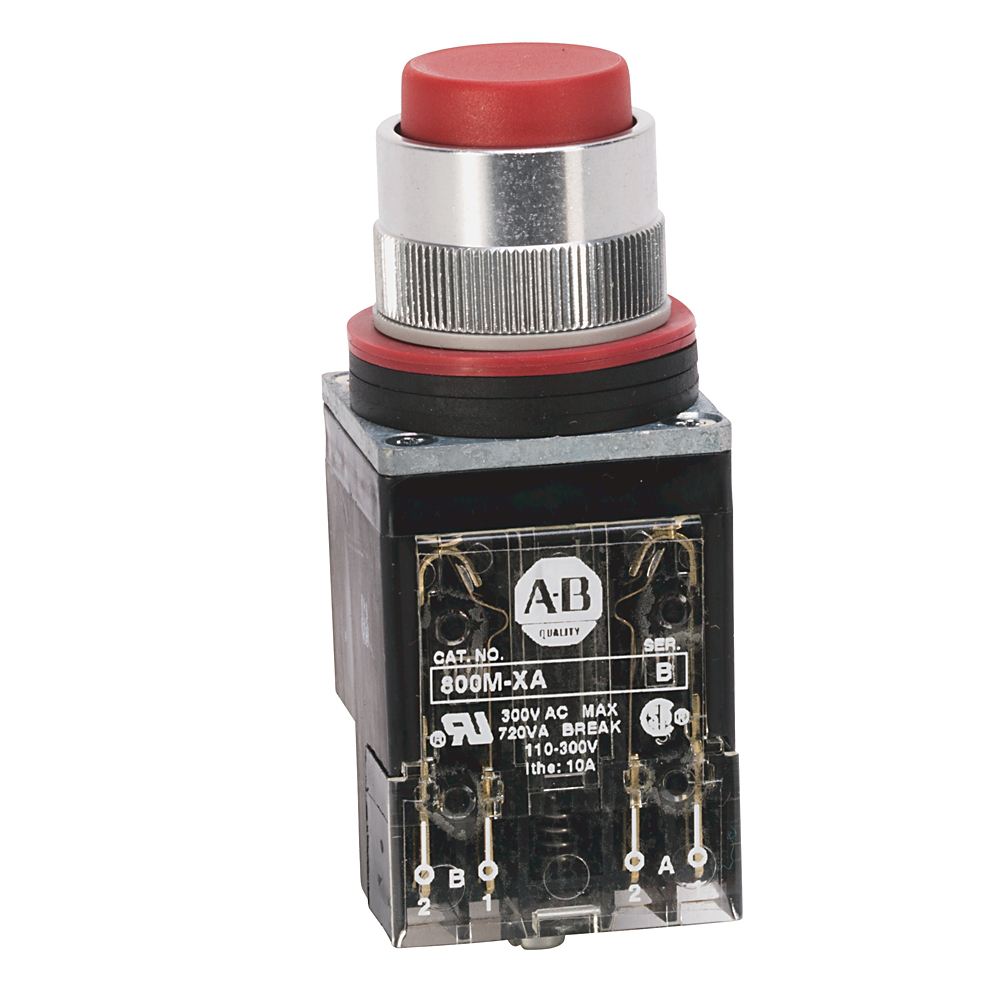 800MR-B9A - 800MR Momentary Contact Push Button Units, Non-Illuminated, Extended Head, Yellow, 1 N.O - 1 N.C., Stab Terminals