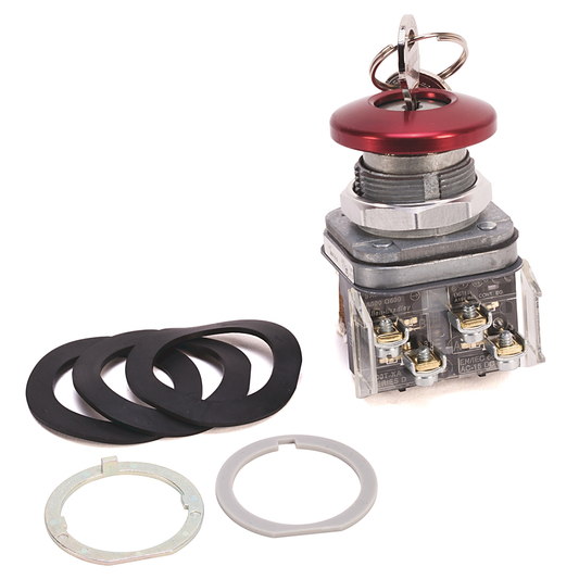 800T-E12M6A - 30.5mm Type 4/13 Cylinder Lock PB, Dead Bolt B lock-IN, E158 (Std. Key), Red, Mush. Hd, 1 NO-1 NC