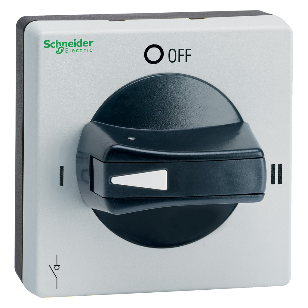 Interruptor de desconexión, TeSys VLS, manija giratoria saliente, montaje con tornillos, 65x65 mm, manija negra, eje de 5 mm, inversor