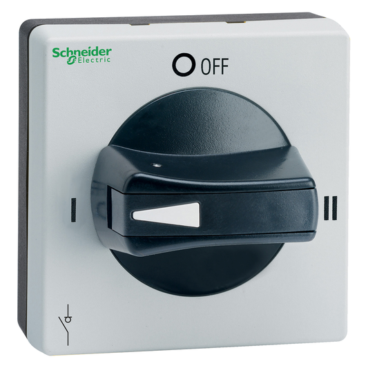 Interruptor de desconexión, TeSys VLS, manija giratoria saliente, montaje con tornillos, 65x65 mm, manija negra, eje de 5 mm, inversor